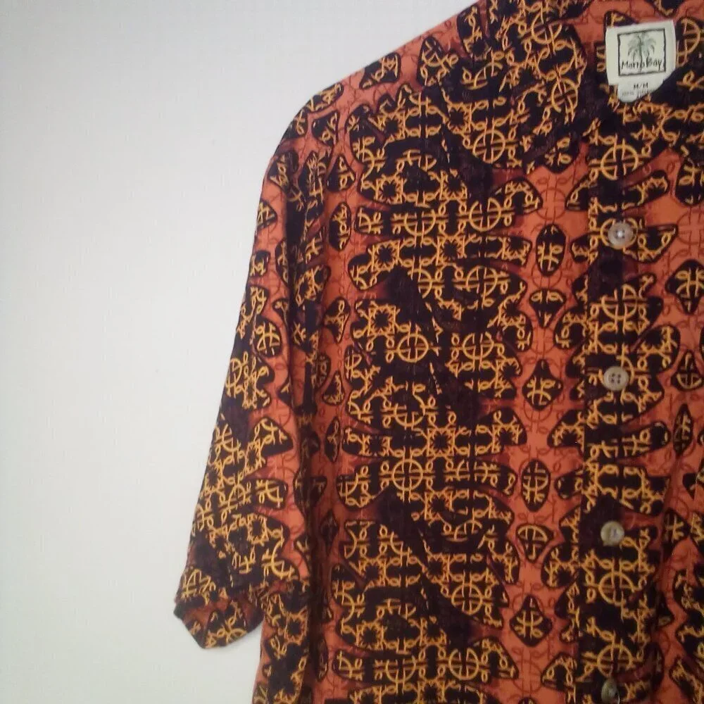Morro Bay Shirt M Men Short Sleeve Button Up Pattern Brown Black